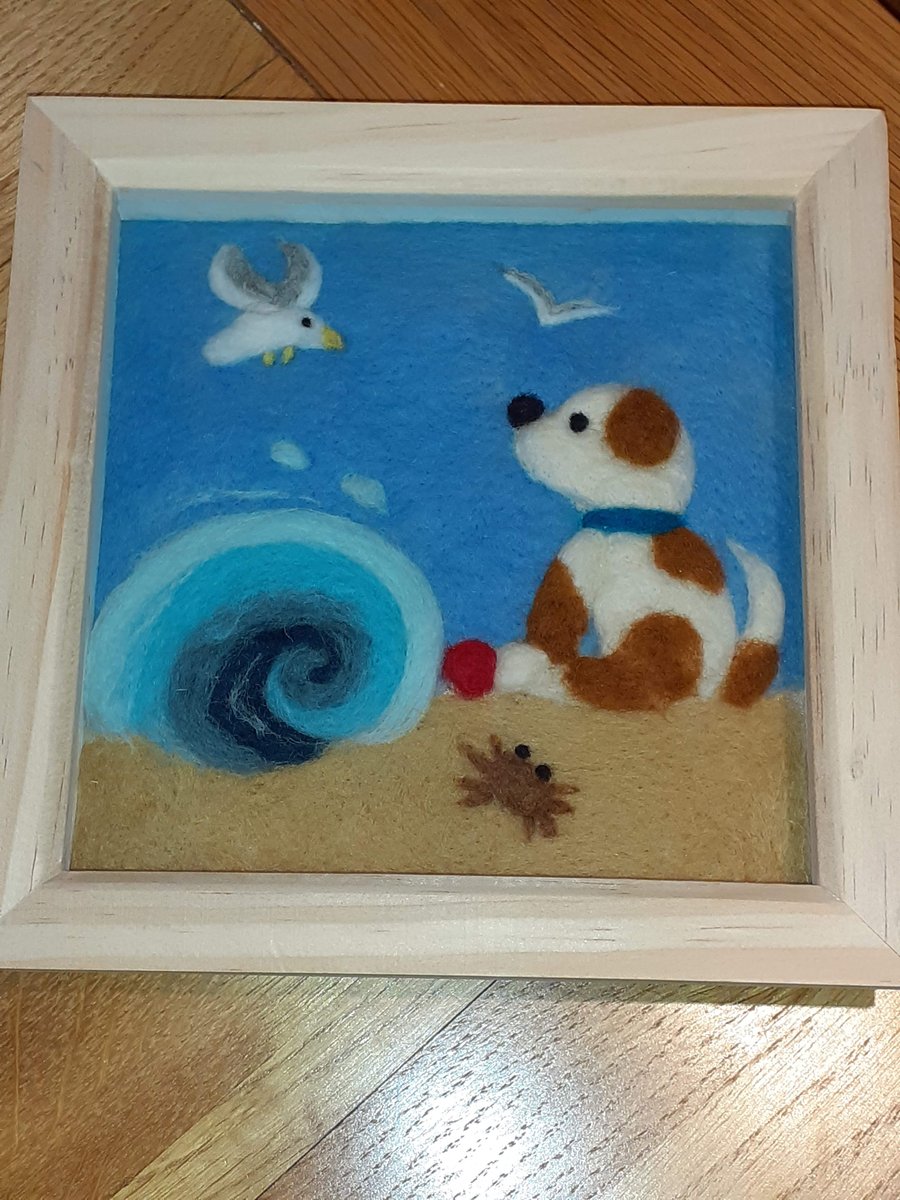 Needle Felted Dog at the beach picture