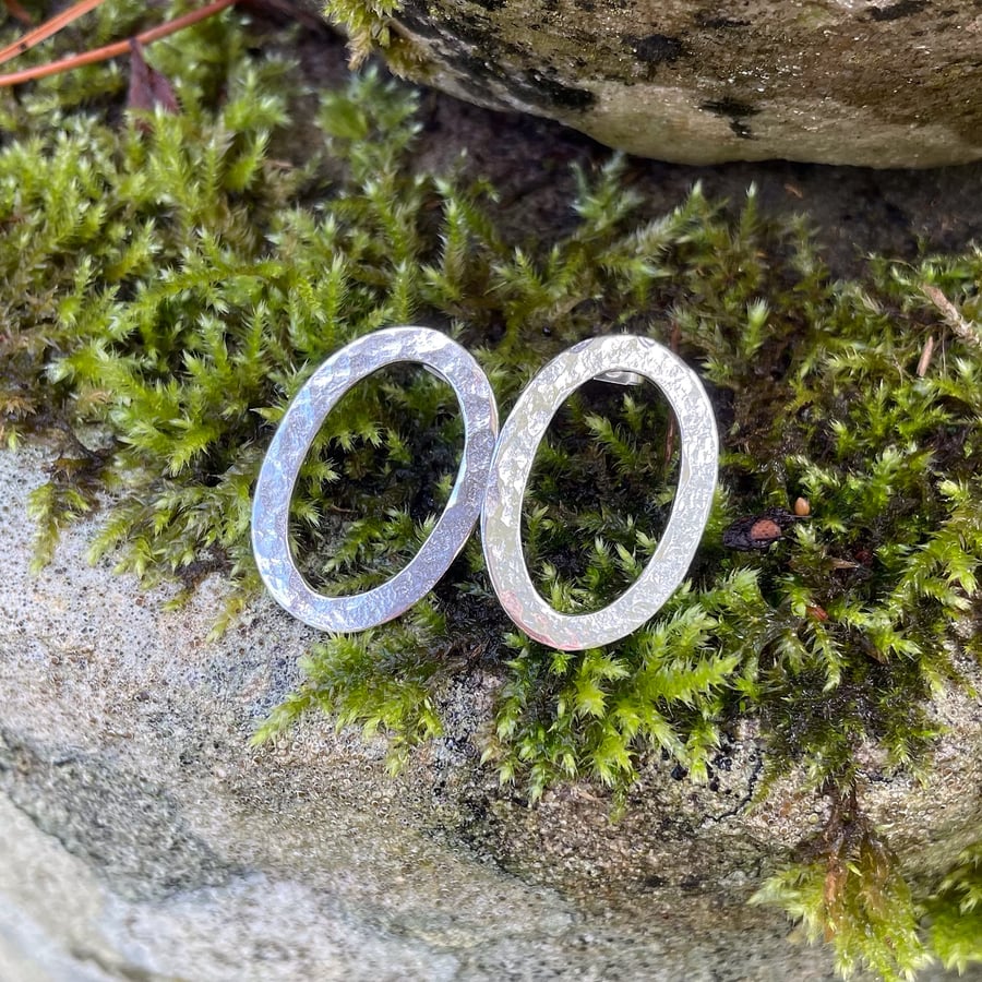 Large silver oval studs