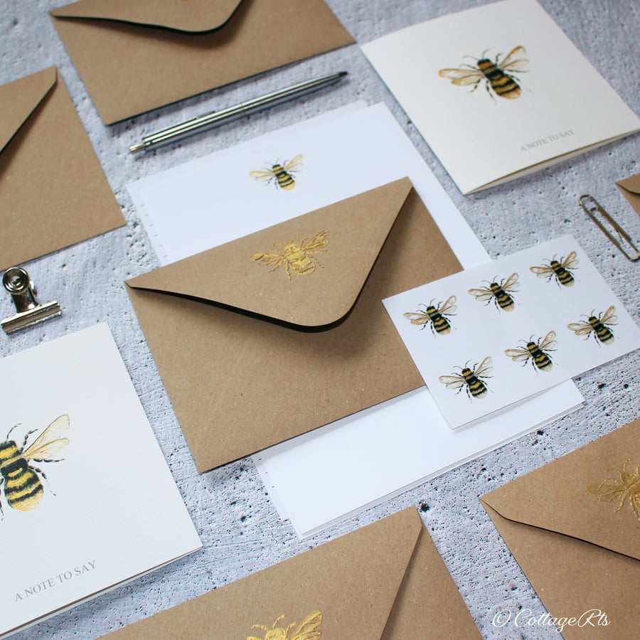 Boxed Hand Finished Bumble Bee Stationery Set CottageRts