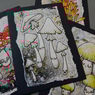 destroying angel mushrooms - original A6 illustration and collage 