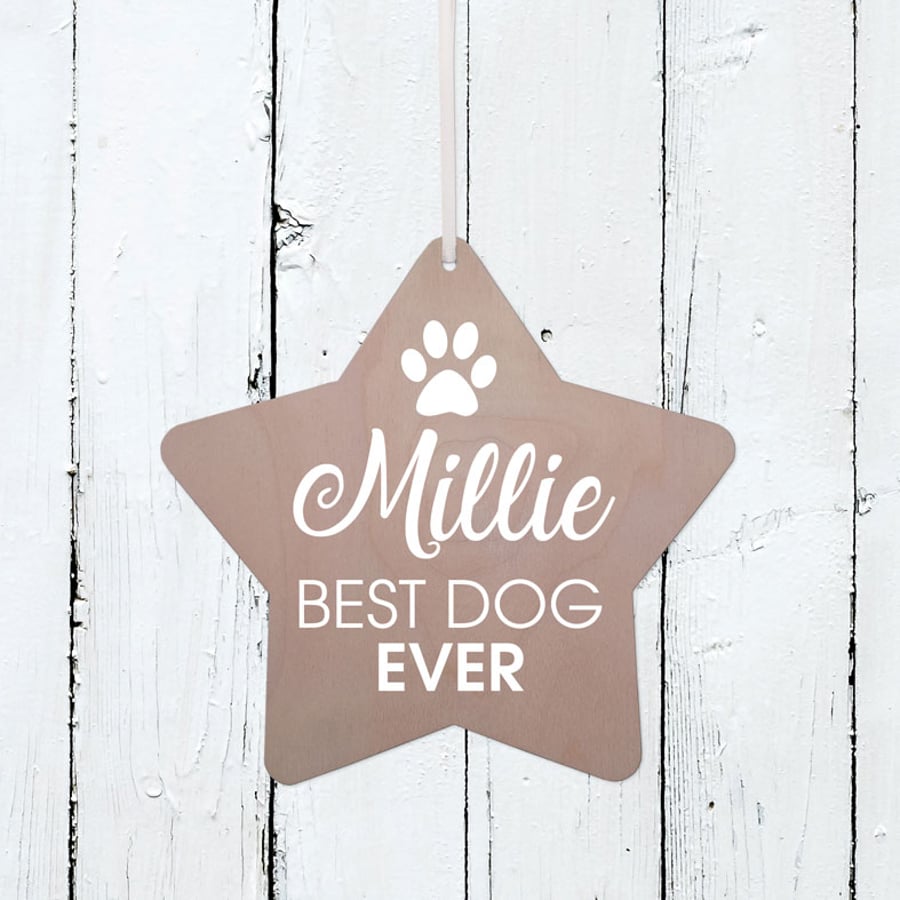 Best Dog - Personalised Wooden Star Hanging Decoration