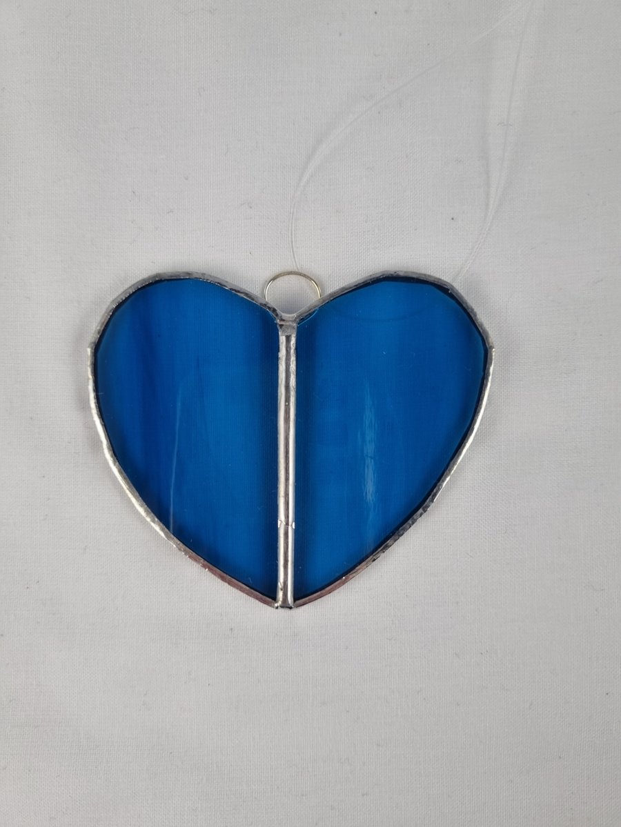 586 Stained Glass Small Two Piece blue Heart -handmade hanging decoration.