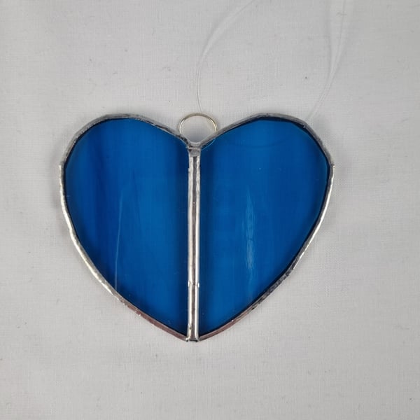 586 Stained Glass Small Two Piece blue Heart -handmade hanging decoration.