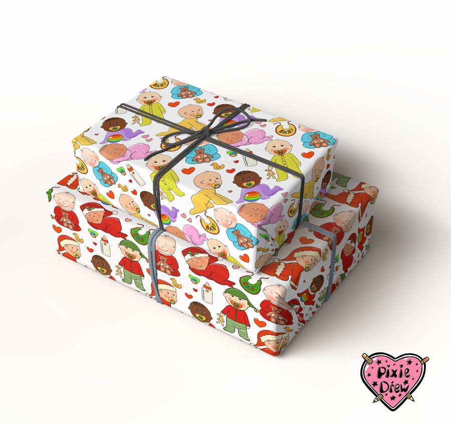 Baby wrapping paper, Christmas baby wrapping paper, new baby gift wrap