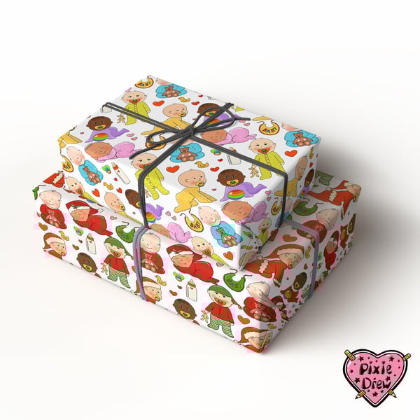 Baby wrapping paper, Christmas baby wrapping paper, new baby gift wrap