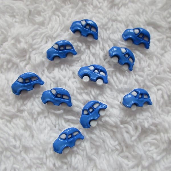REDUCED 10 Royal Blue White Car Shaped Shank Buttons
