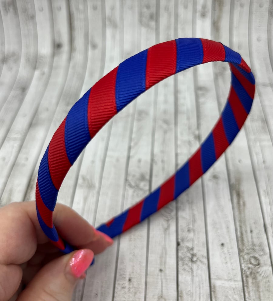 School Cobalt Blue and Red 1.8cm striped Hairband