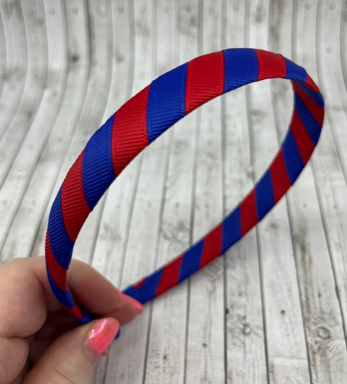School Cobalt Blue and Red 1.8cm striped Hairband