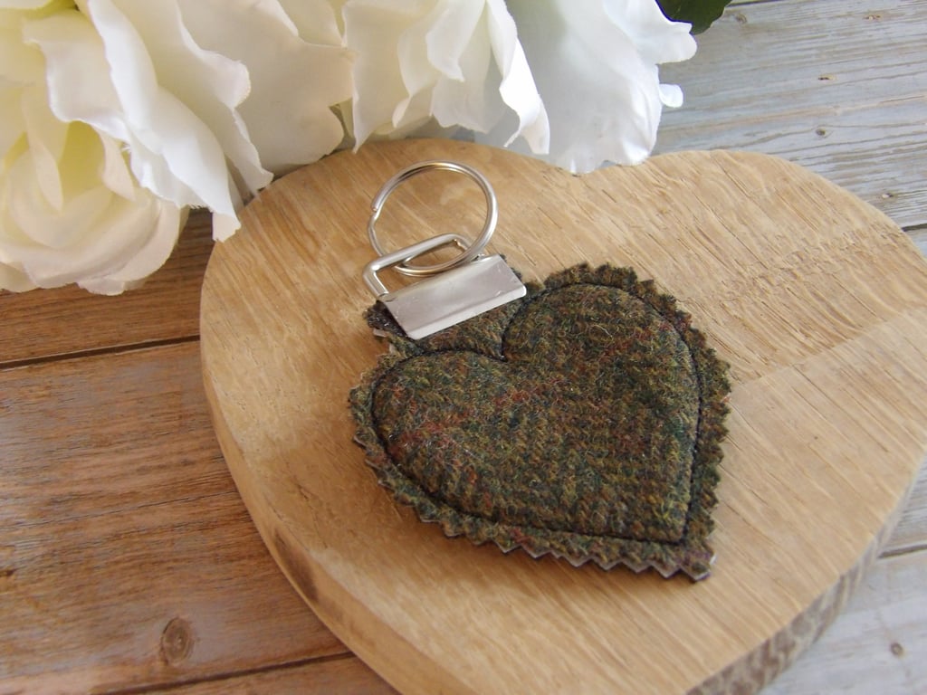 Lovely Tweed heart keyfob or  bagcharm