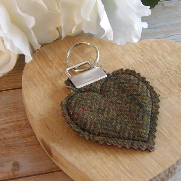 Lovely Tweed heart keyfob or  bagcharm