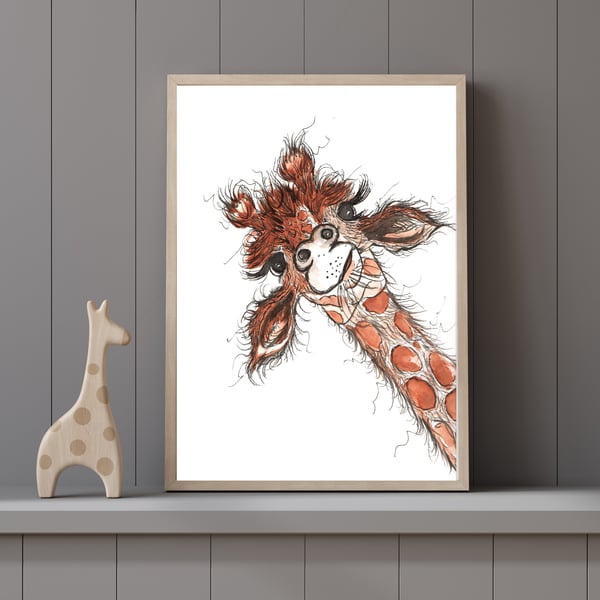 Giraffe A4 print, nursery wall art, free UK shipping