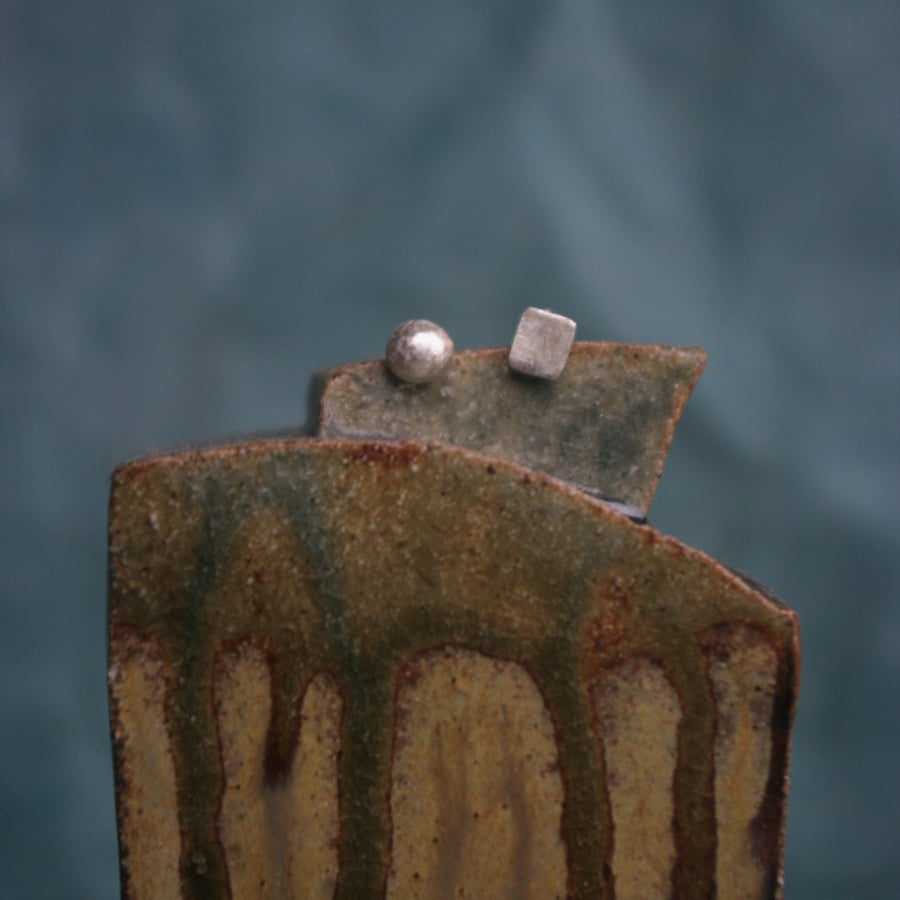 Chunky Mismatched Silver Square and Silver Circle Stud Earrings