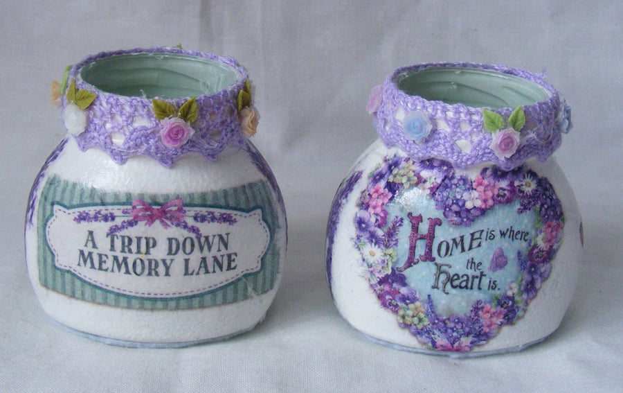 Set of 2 small floral glass posy vases