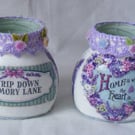 Set of 2 small floral glass posy vases