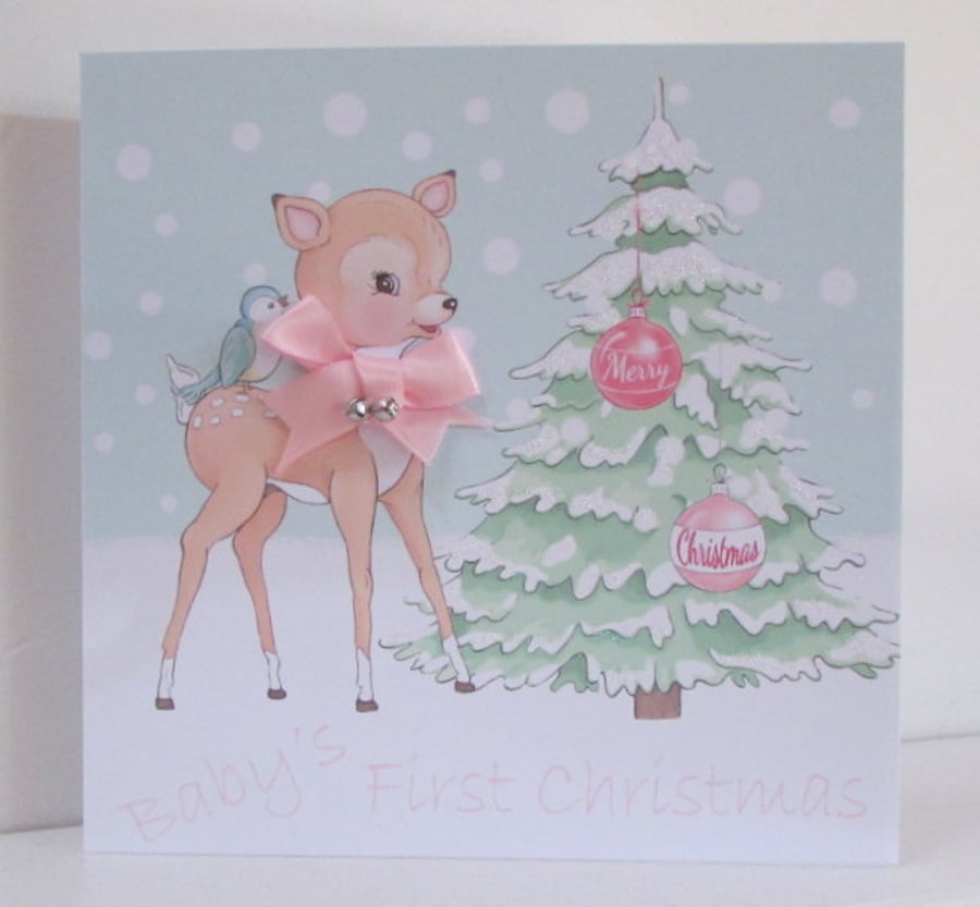 Baby Girl First Christmas Personalised Card