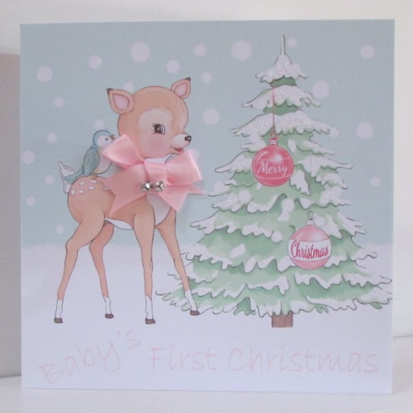 Baby Girl First Christmas Personalised Card
