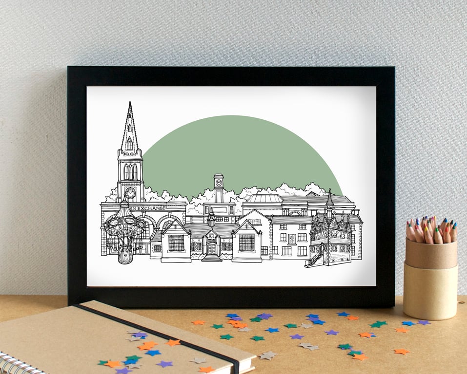 Kettering Landmarks Skyline Art Print