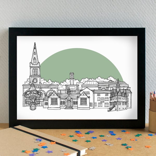 Kettering Landmarks Skyline Art Print