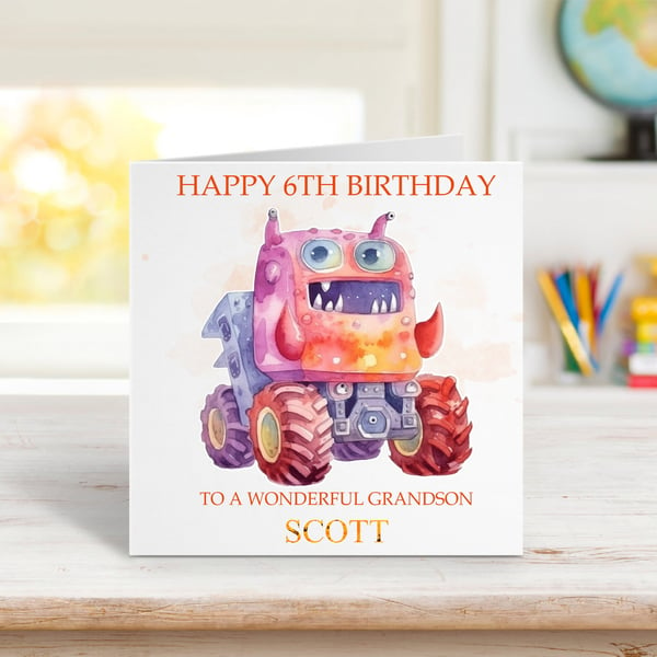 Personalised Monster Trucks Birthday Card. Design 4