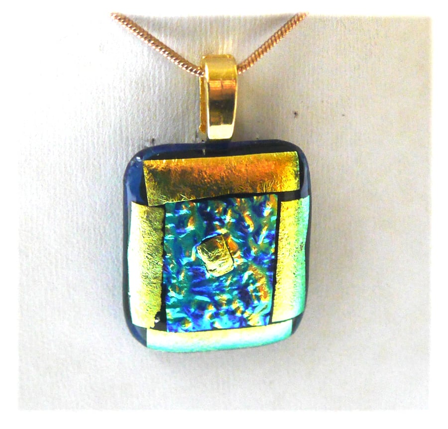 Gold Sea Blue Glass 237 Pendant Gold plated chain