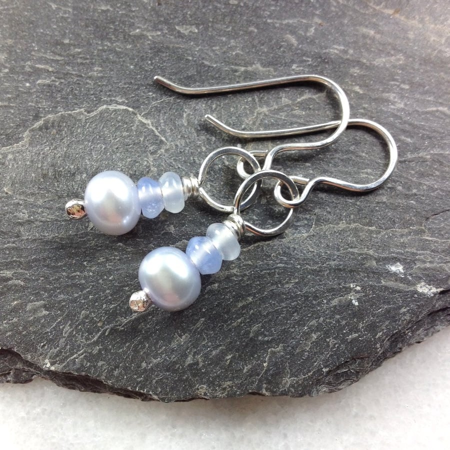 Silver and pearl drop earrings