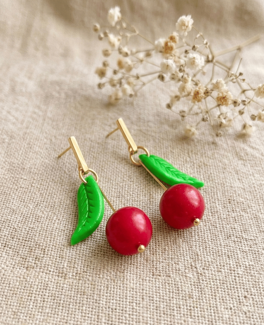 Red Cherry Earrings - Gift for Fruit Lovers - Ready to Give Birthday Present