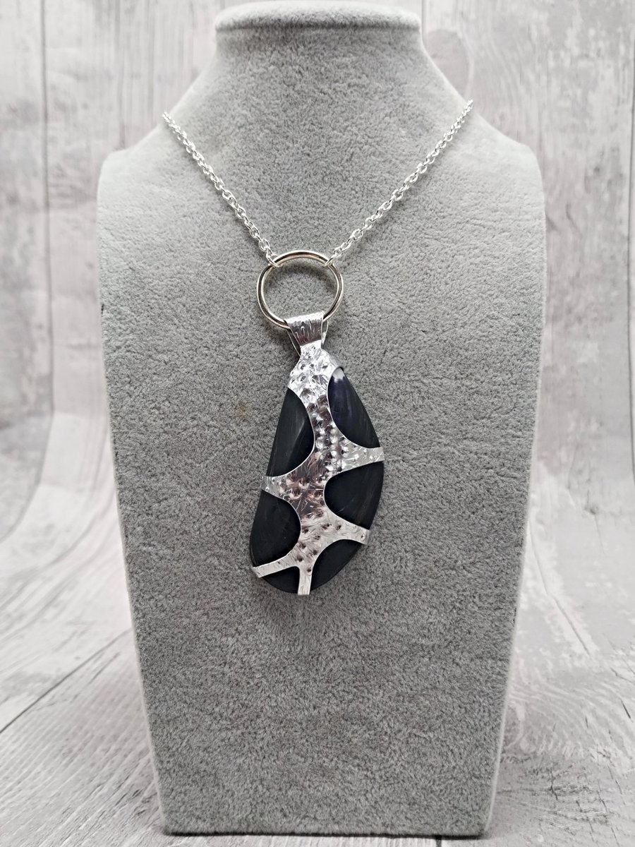 Aluminium Tin and Mussel Shell Pendant Necklace, Sea Inspired Unique Design