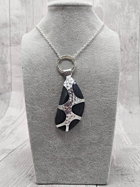 Aluminium Tin and Mussel Shell Pendant Necklace, Sea Inspired Unique Design