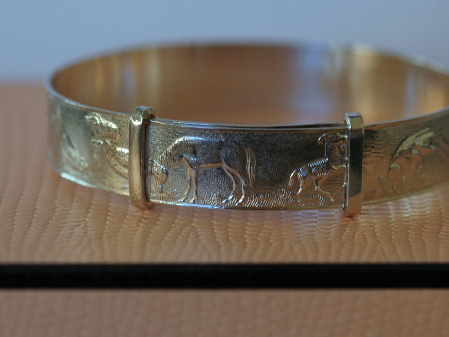 Child's sterling silver farm animal adjustable bangle, Christening gift,  B19