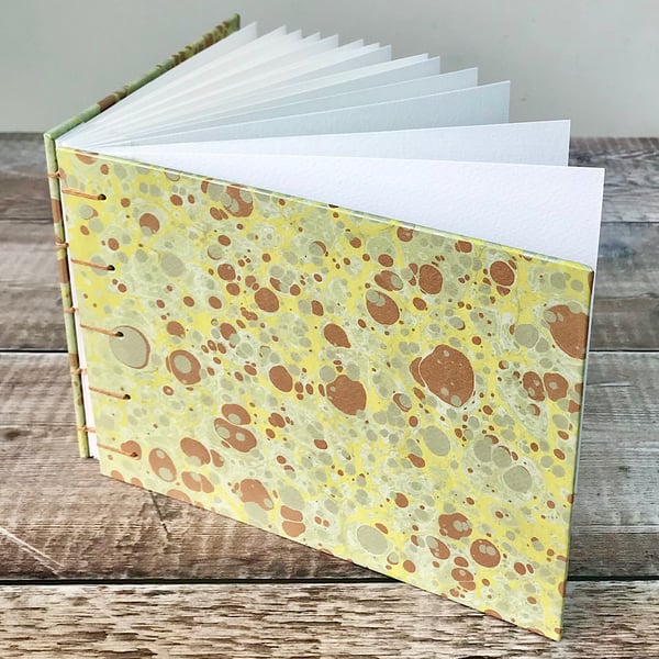 Watercolour Sketchbook with Green Hand Marbled Paper