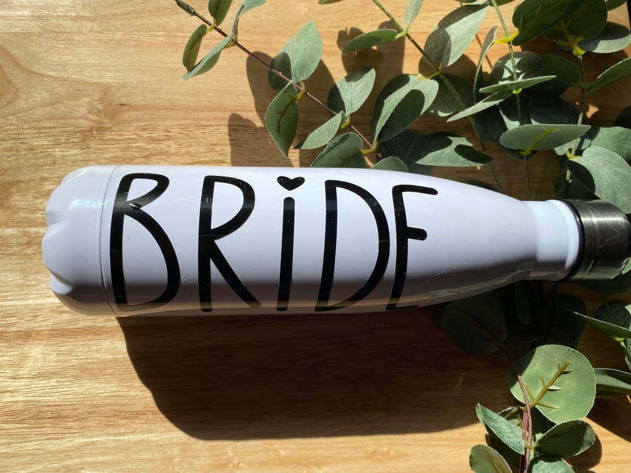 Personalised BRIDE 500ml white stainless steel bottle - hen party, wedding gift