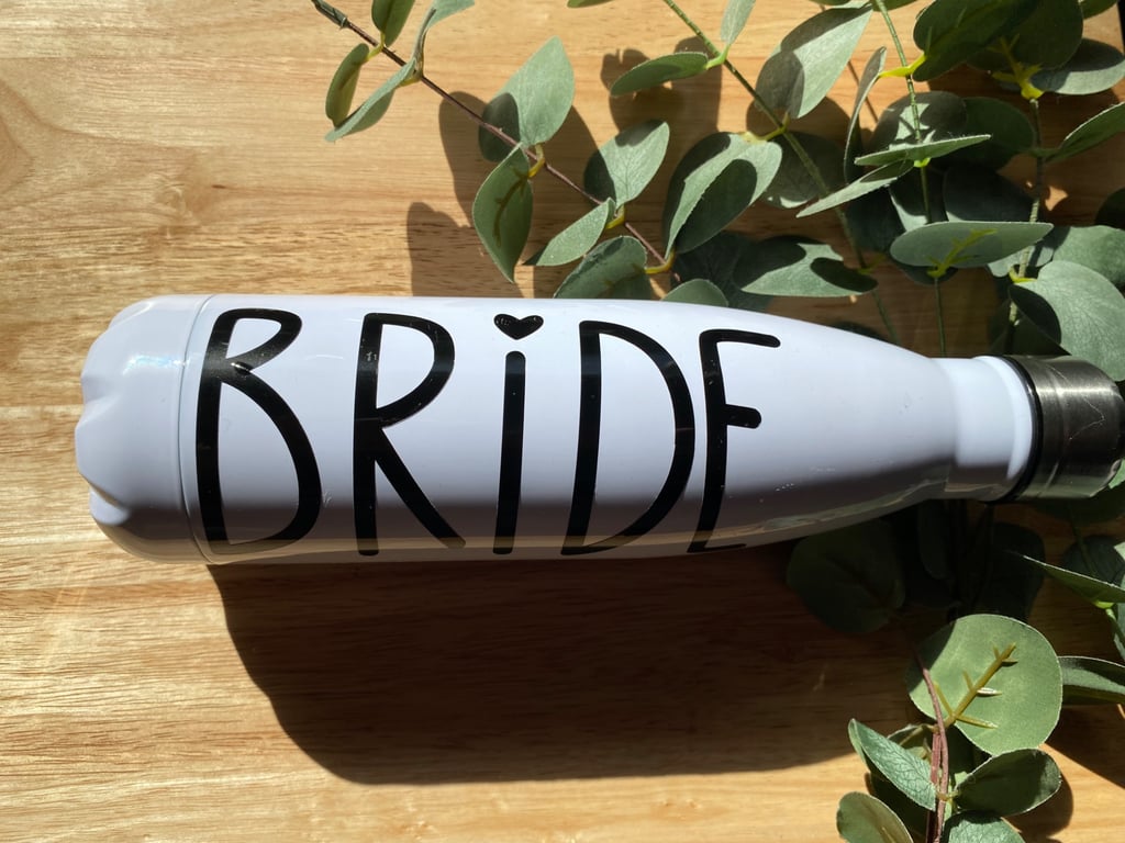 Personalised BRIDE 500ml white stainless steel bottle - hen party, wedding gift