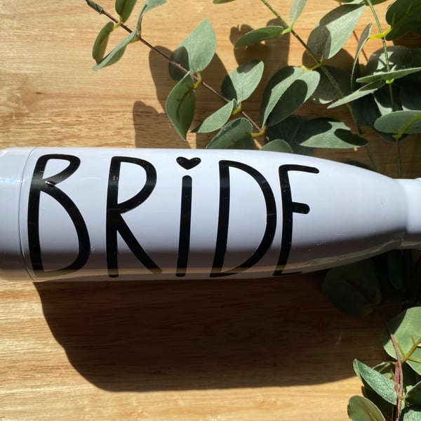 Personalised BRIDE 500ml white stainless steel bottle - hen party, wedding gift