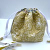 Cotton Drawstring Peg Bag with hanging Tab - Mustard Forest theme with mini flow