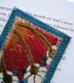 Textile bookmark - Red and blue embroidered curtain and wool fabrics upcycled - Image 6