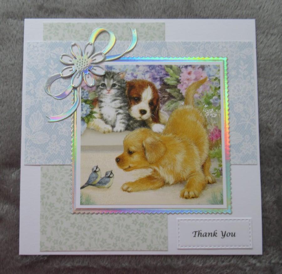 Puppy & Bluetit Thank You Card