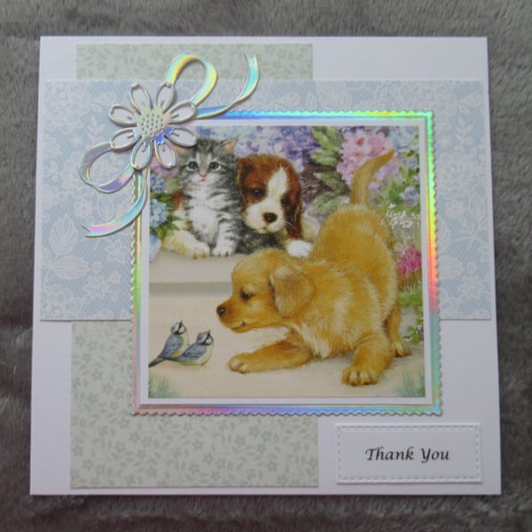 Puppy & Bluetit Thank You Card