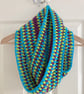 The Puff Stitch Infinity Scarf - Merino Wool - Lime Green, Purple & Turquoise
