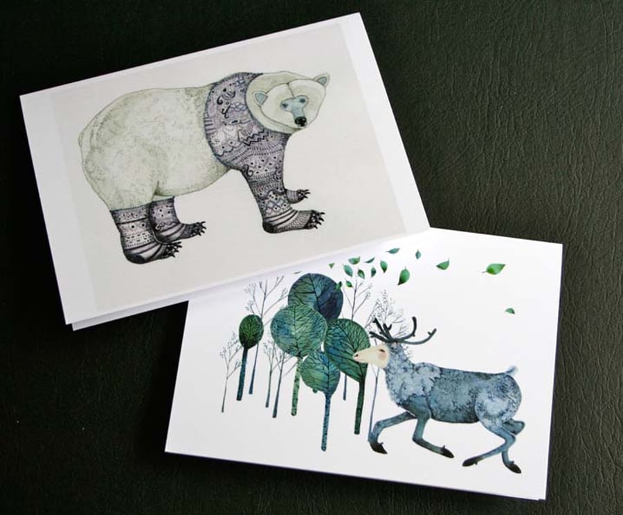 Polar Bear and Reindeer Greeting cards 4x6