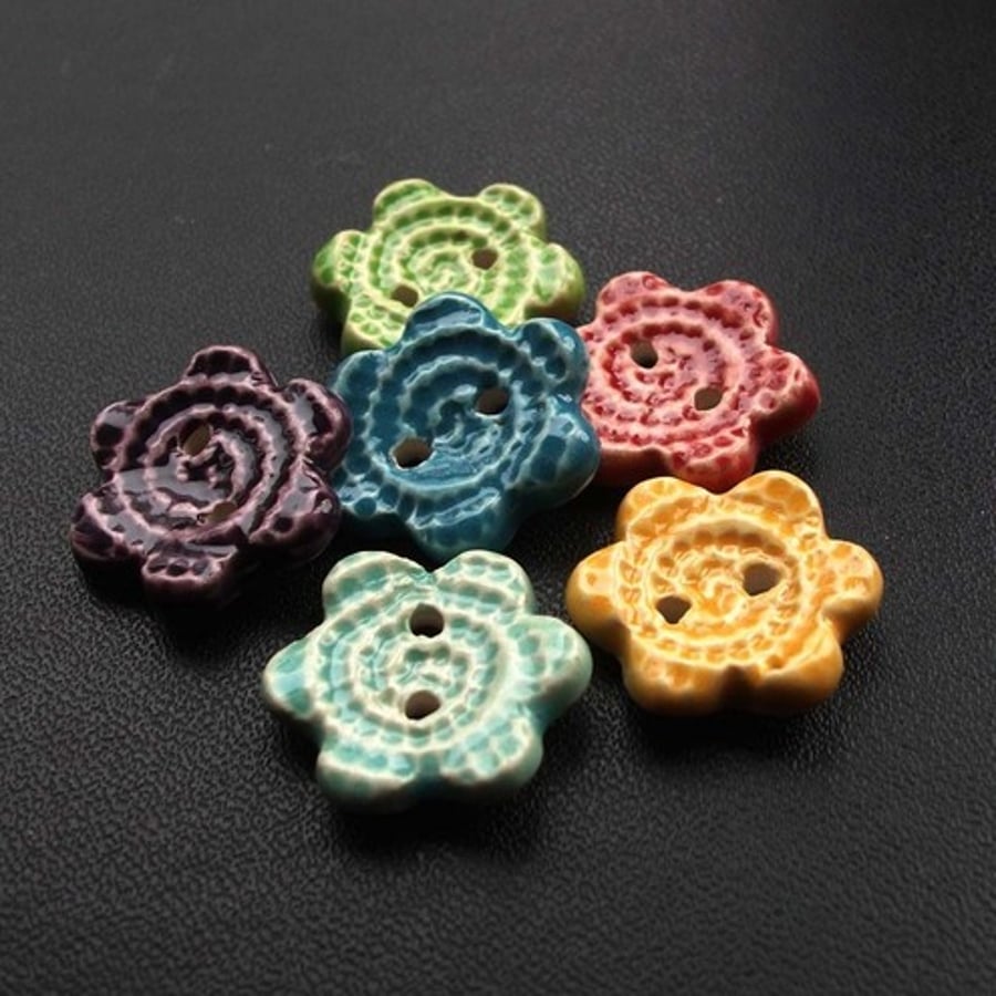 Tiny little ceramic flower buttons Folksy