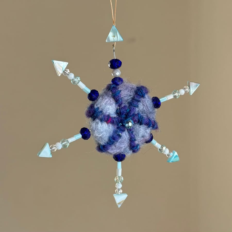 Felted Star Decoration - Blue