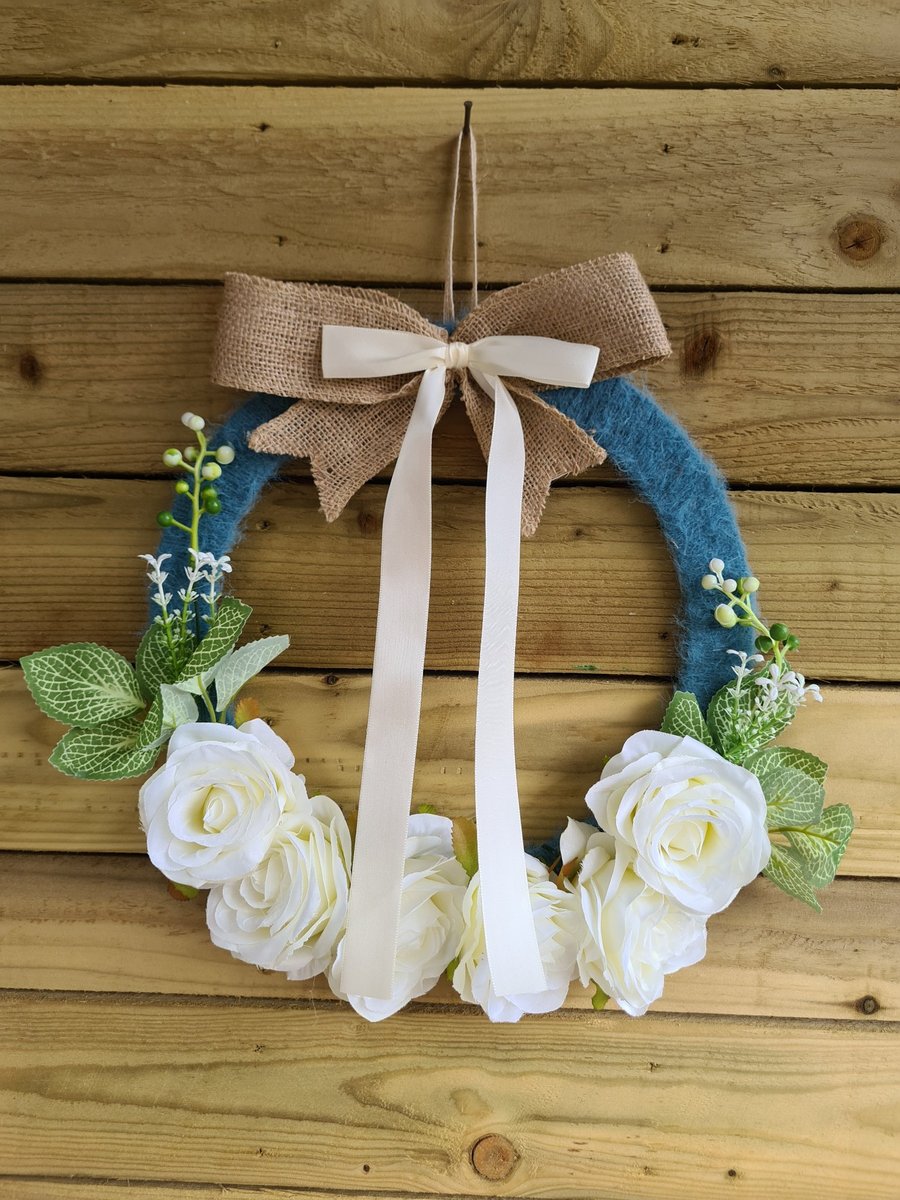 Cashmere Wrapped Wreath With Artificial Roses