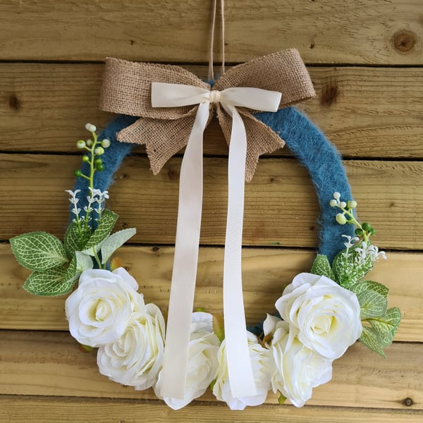 Cashmere Wrapped Wreath With Artificial Roses