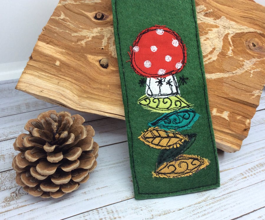 Embroidered mushroom bookmark. 