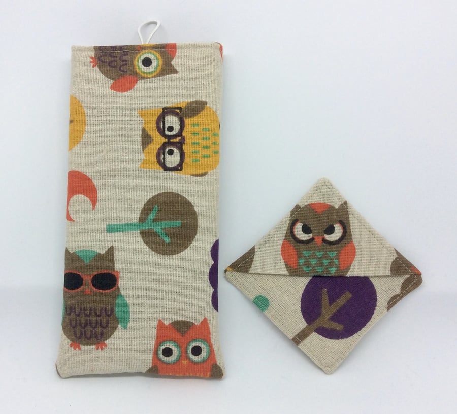 Beautiful bundle, Glasses case and matching bookmark , owls, hearts