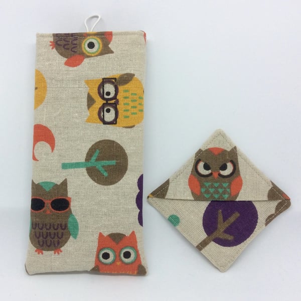 Beautiful bundle, Glasses case and matching bookmark , owls, hearts