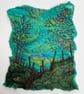 Mounted embroidered dawn landscape with trees artwork, wall art.  - Image 1