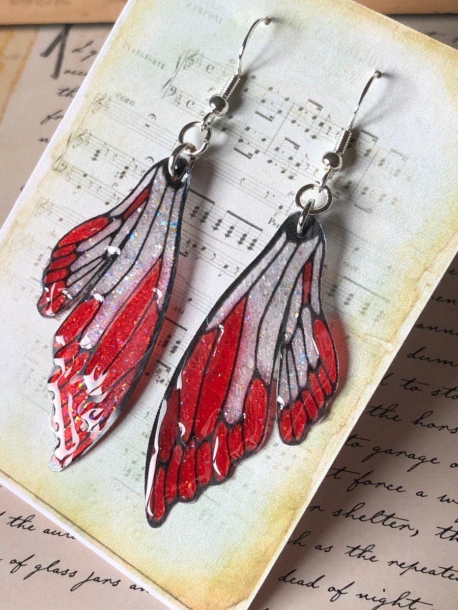 Red Double Fairy Wing Earrings Sterling Silver