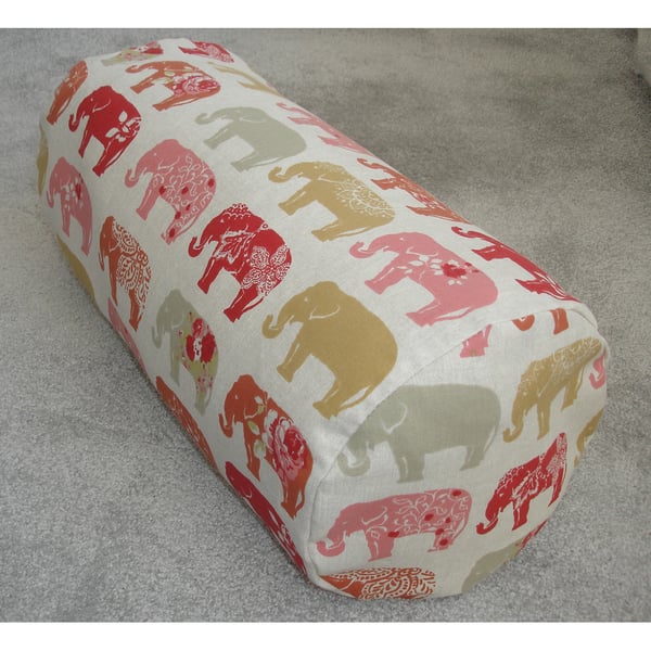 Bolster Cushion Cover 18"x8" Round Cylinder Roll Pillow Elephants Red