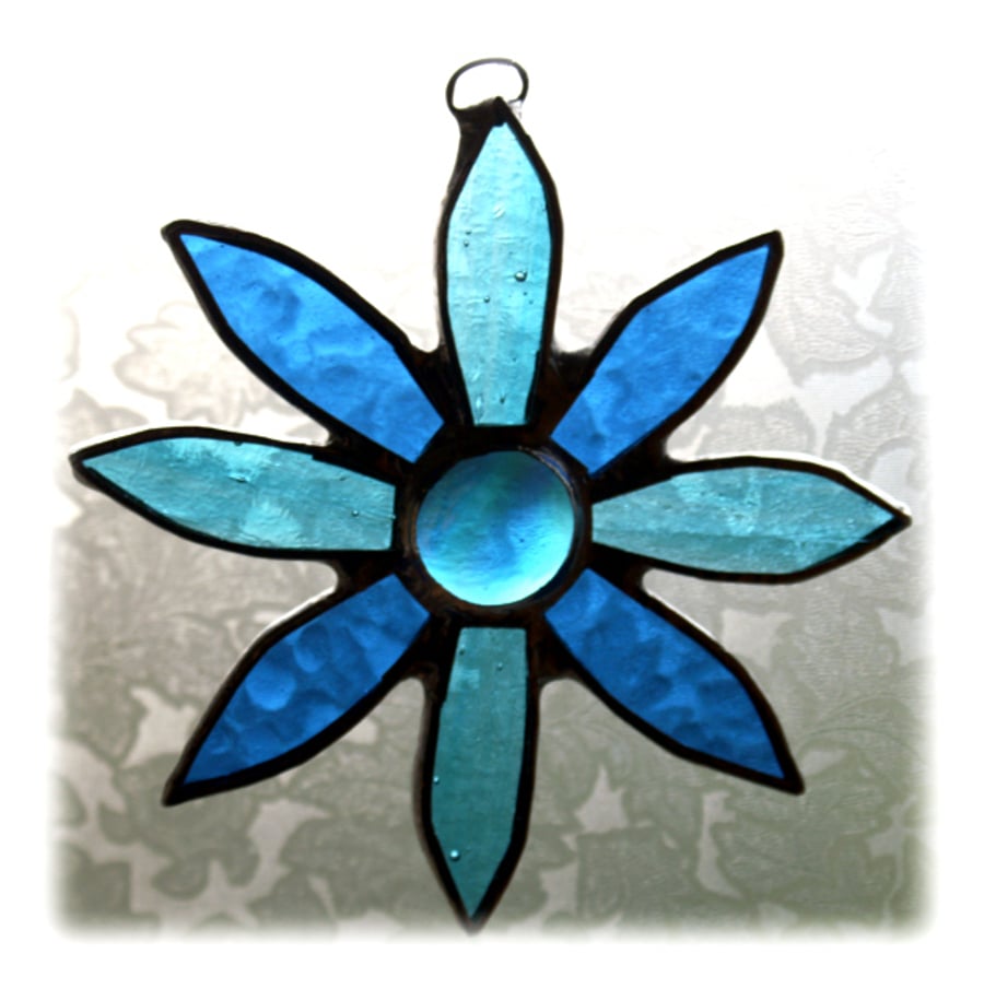 SOLD Turquoise Blue Daisy Stained Glass Suncatcher 